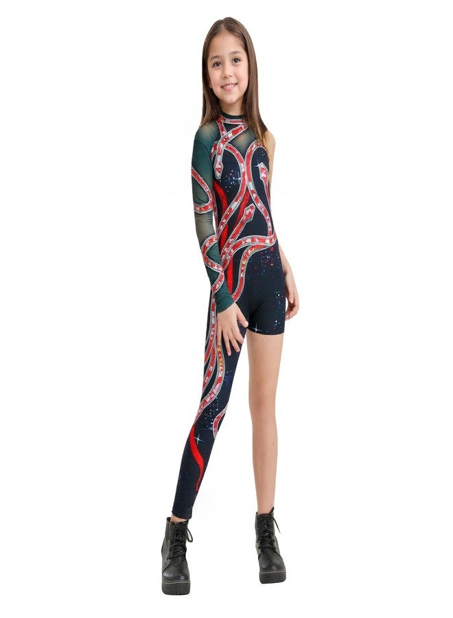 NLIEOPDA Halloween Snake Printed Costume for Girls Reputation Outfits Jumpsuit One Shoulder Bodysuit Cosplay Costume,120 - Image 4